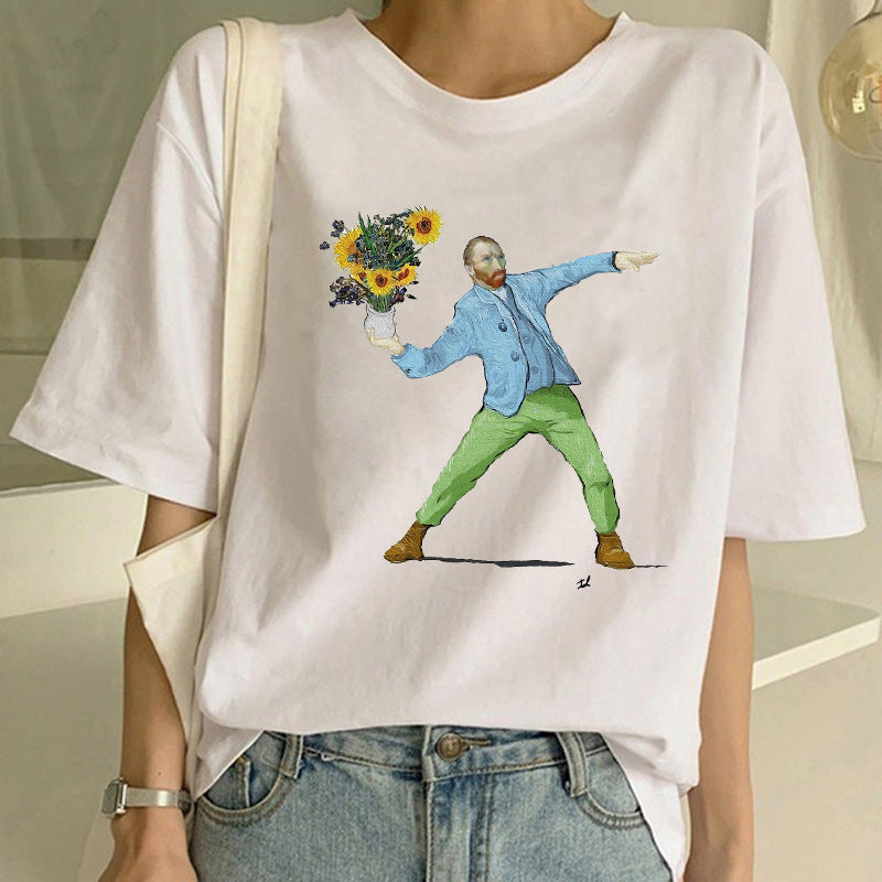 T-shirt imprimé peinture à l'huile Van Gogh