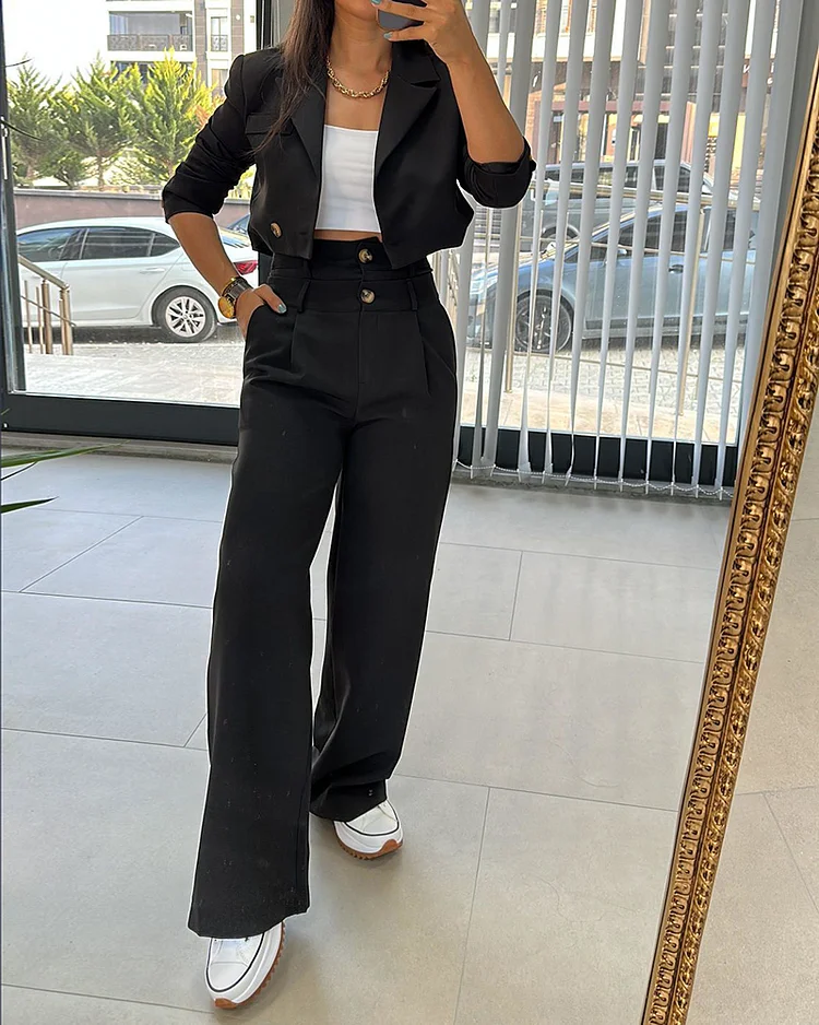 Angelika - Blazer à manches longues, costume deux pièces avec pantalon à double taille