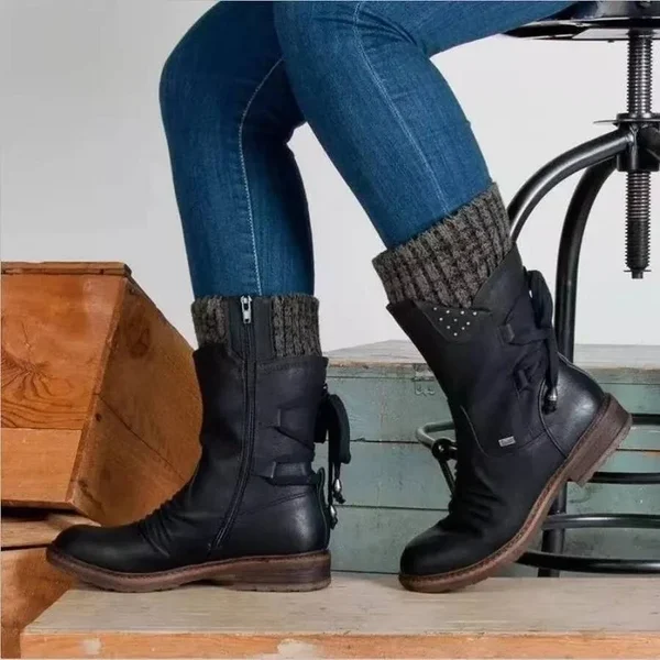 Ruth - Bottes chaudes en laine pour femmes, à canon bas, avec support orthotique et arc